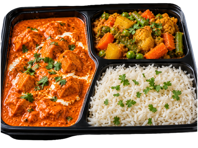 Butter Chicken /Veg Curry/Rice.
